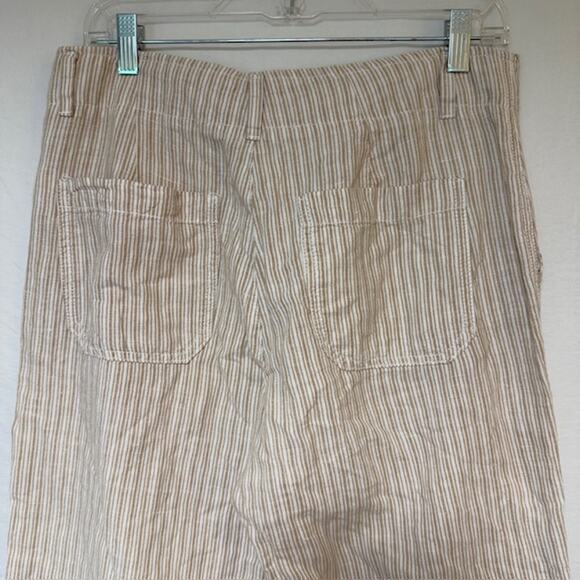 GAP Womens Linen Blend Khaki Striped Wide Leg Pants Size 10 Boho‎ Coastal Beach - Picture 4 of 9
